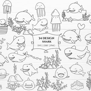 34 Shark cartoon fish animal bundle svg,cut file, sea,  nature SVG For Cut file, doodle hand drawn style,svg,png,eps, for cricut