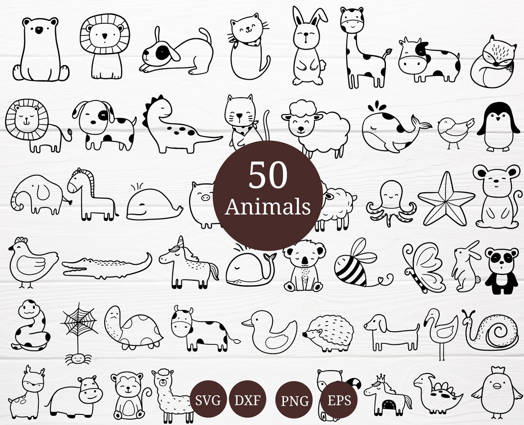 50 Animals Bundle SVG for Cut File, Animal Hand Drawn Style,svg,dxf,png ...