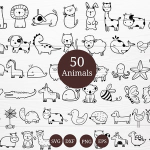 50 Animals Bundle SVG For Cut file, animal hand drawn style,svg,dxf,png,eps, for cricut  Silhouette,Cameo,