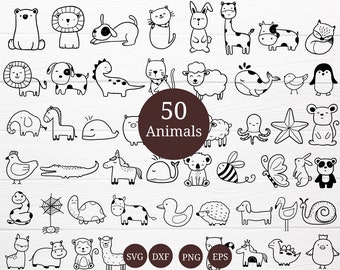 50 Animals Bundle SVG For Cut file, animal hand drawn style,svg,dxf,png,eps, for cricut  Silhouette,Cameo,