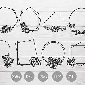 Paquete de marcos florales, archivo de corte SVG, archivo de corte, borde de flores, bordes geométricos SVG, marcos florales para Cricut