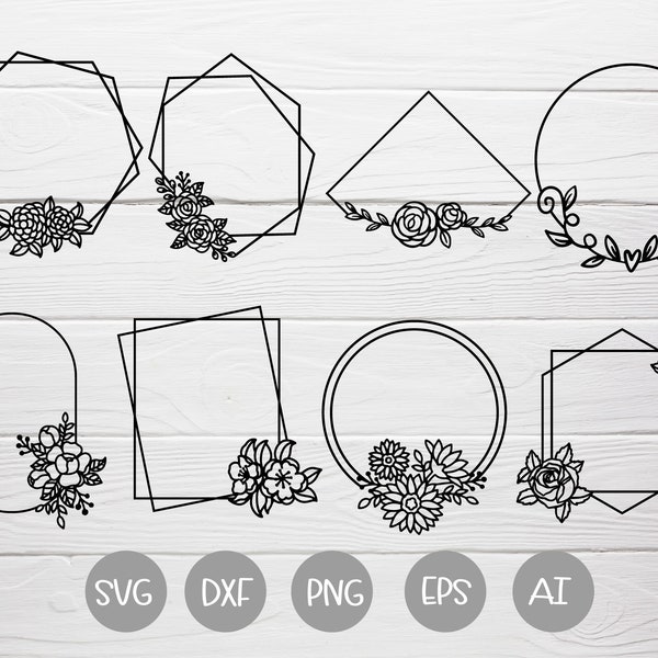 Cadres floraux bundle SVG fichier de coupe,fichier de coupe,bordure de fleur,bordures géométriques svg,cadres floraux pour cricut