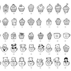 50 Animals With Cupcake,Bundle Valentine Procreate Stamps, Abstract Doodle,hand drawn, Procreate ,Love stamp brush,cute animals cartoon image 7