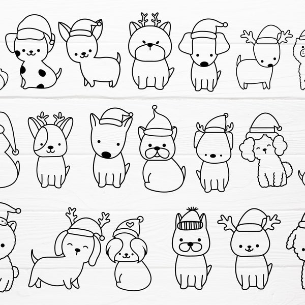 20 Santa Dog For Christmas Cartoon Bundle SVG For Cut file, animal hand drawn,charector ,cute cat, doodle,for cricut Silhouette,Cameo