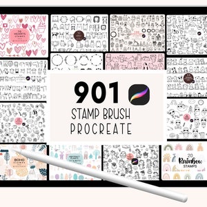 901 Postzegelborstelbundel, schattige dieren Procreate-stempels, bloem, boom Kerstkat Procreate-penselen, set botanische stempels, boho-penselen,