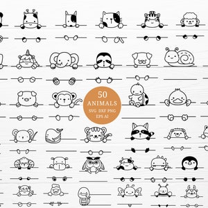 Paquete de 50 animales SVG para cortar texto, archivo de estilo animal dibujado a mano, svg, dxf, png, eps, para cricut Silhouette, Cameo