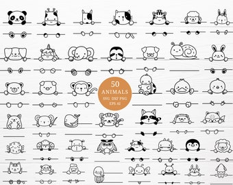50 animaux Bundle SVG pour fichier coupe texte, style animal dessiné à la main, svg, dxf, png, eps, pour cricut Silhouette, Cameo