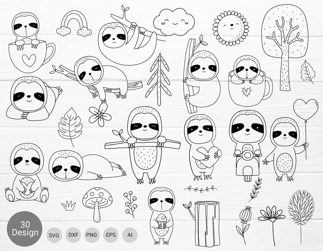 30 Sloth Animals Cartoon Bundle Svg, for Cut File,clipart, Wild, Animal