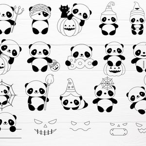 20 Halloween with cute panda cartoon svg bundle cut file, Cartoon animal character animal hand drawn style, svg for cricut Silhouette,Cameo