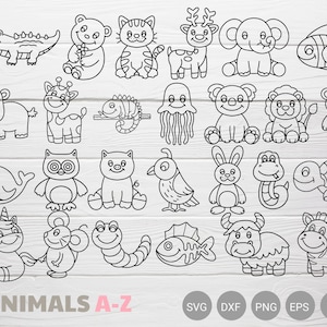 Animales de la A a la Z para niños Paquete SVG para cortar archivo, estilo animal dibujado a mano, svg, dxf, png, eps, para cricut Silhouette, Cameo