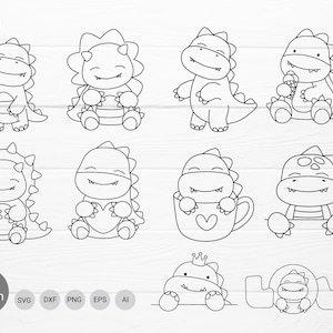 10 Cute Dinosaur SVG Bundle Cut File , Cute Animal, Cartoon, Christmas ornaments,Outline, Doodle,Hand Drawn, Silhouette,Cricut