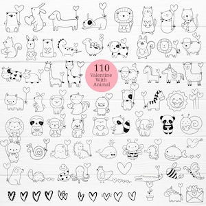 110 Animals With Valentine Bundle SVG For Cut file, animal hand drawn,love sv,style,svg,dxf,png,eps, for cricut Silhouette,Cameo
