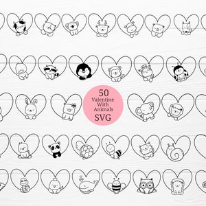 50 Animals With Valentine Bundle SVG For Cut file,animal hand drawn,love,svg,dxf,png,eps, for cricut Silhouette