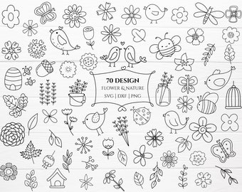 70 Blume Blatt Tier Bündel svg,Plotterdatei, Vogel, Blume Natur SVG Für Cut Datei, doodle handgezeichnet style,svg,png,eps, für cricut