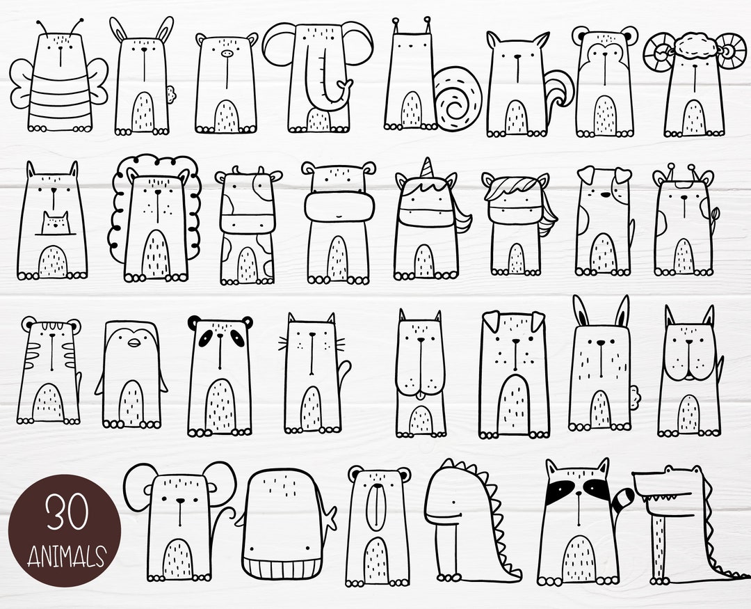 30 Animals Bundle SVG for Cut File, Animal Hand Drawn Style,svg,dxf,png ...