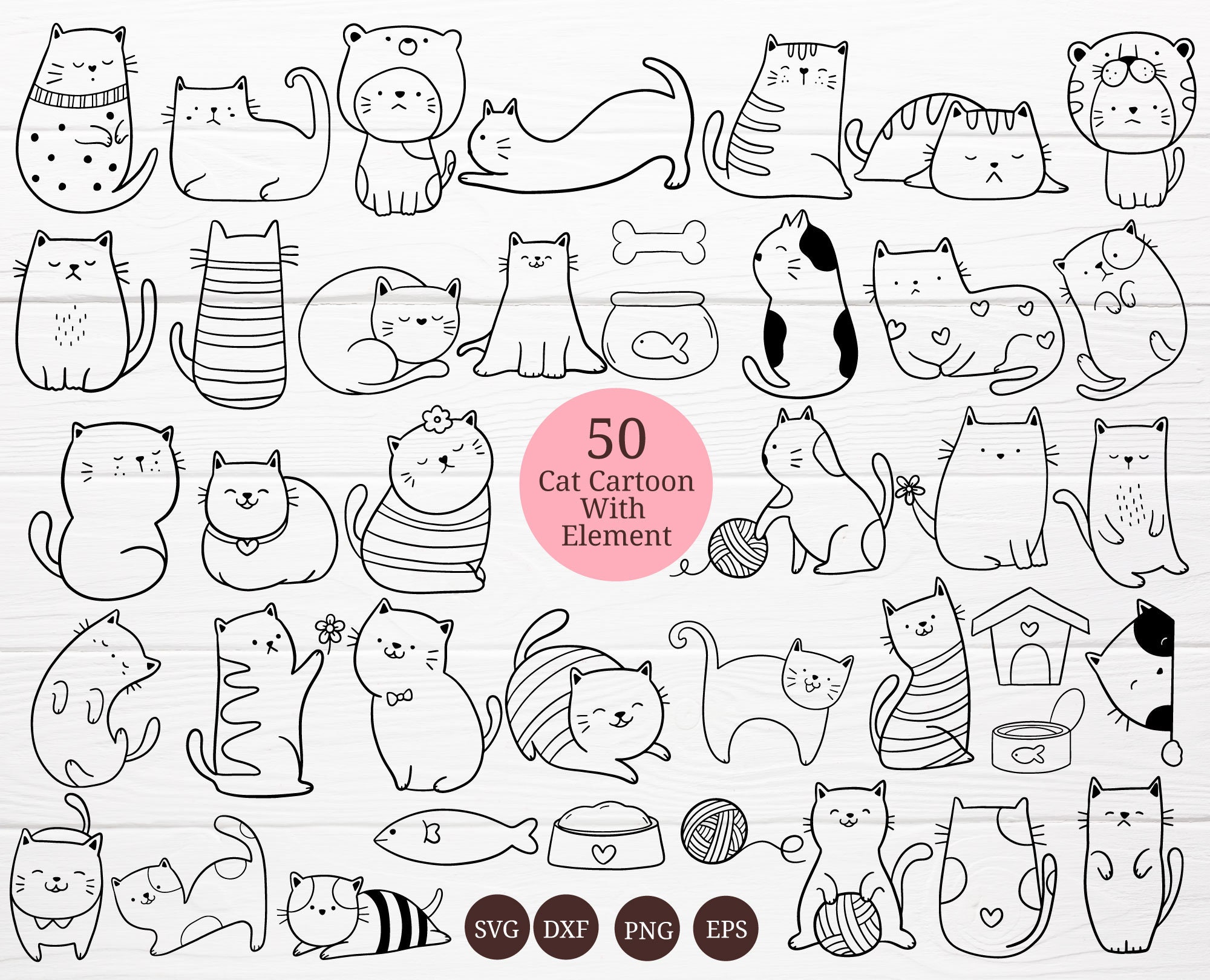 Super Cute Cartoon Cats Icon Set – TotallyJamie: SVG Cut Files