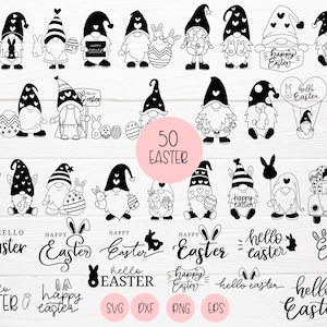 50 Gnome Ostern Bundle mit Kaninchen, Frohe Ostern, Hallo Ostern, SVG für Cut-Datei, svg, dxf, png, eps, für Cricut Silhouette, Cameo