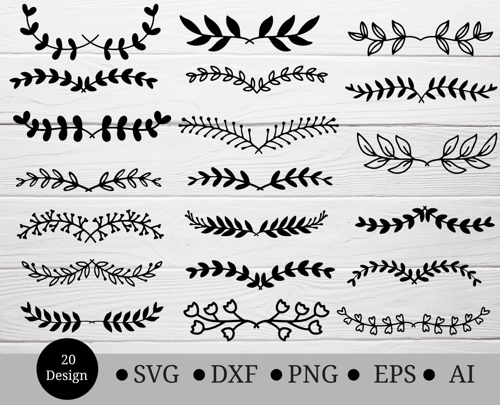 Leaf Svg PNG Clipart hand drawn Greenery Leaf Divider SVG Bundle