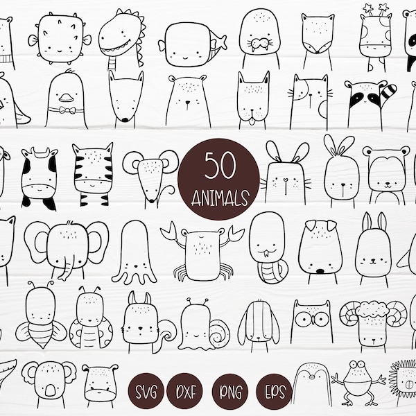 50 Tiere Bundle SVG Für Plotterdatei, Tier handgezeichnet, svg,dxf,png,eps, für cricut Silhouette,Cameo