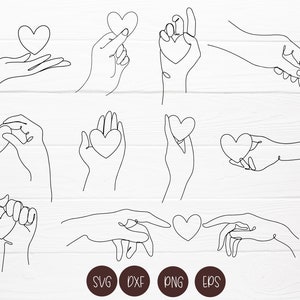 hand one line with heart SVG for cut file , for valentine’s,love wedding,symbol for logo, vector illustration