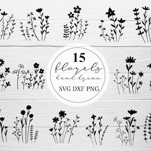 Botanische Hand gezeichnete SVG-Schnittdatei, Blumenblätter-Bundle, Zweig-Svg, Blume für Cricut