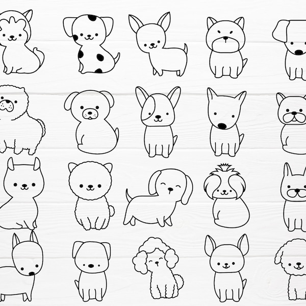 20 Dog Cartoon Bundle SVG Pour fichier coupé, animal dessiné à la main, personnage de dessin animé, chat mignon, griffonnage, pour cricut Silhouette, Caméo