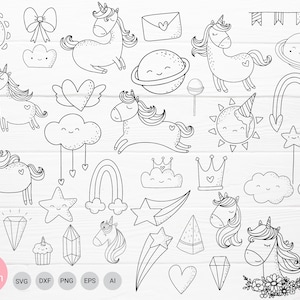 40unicorn cartoon bundle svg, for cut file,clipart SVG For Cut file, animal hand drawn style,svg,dxf,png,eps, for cricut Silhouette,Cameo
