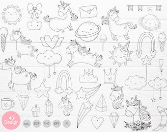 40unicorn cartoon bundle svg, for cut file,clipart SVG For Cut file, animal hand drawn style,svg,dxf,png,eps, for cricut Silhouette,Cameo