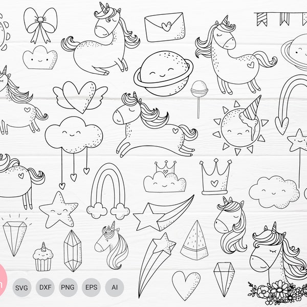 40unicorn cartoon bundle svg, for cut file,clipart SVG For Cut file, animal hand drawn style,svg,dxf,png,eps, for cricut Silhouette,Cameo