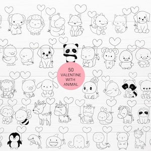 50 Animals With heart, love Valentine Bundle SVG For Cut file, animal hand drawn,love sv,style,svg,dxf,png,eps, for cricut Silhouette,Cameo