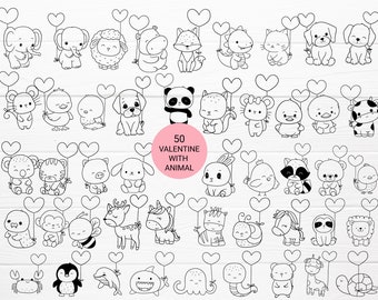 50 Animals With heart, love Valentine Bundle SVG For Cut file, animal hand drawn,love sv,style,svg,dxf,png,eps, for cricut Silhouette,Cameo