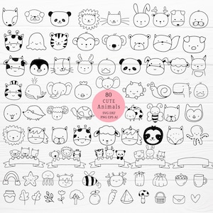 80 Face animal cartoon bundle SVG For Cut File,Animal,wildanimal dog,cat,sloth,monkey,deer,panda clip art, outline, cricut Silhouette,Cameo