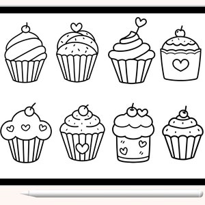 50 Animals With Cupcake,Bundle Valentine Procreate Stamps, Abstract Doodle,hand drawn, Procreate ,Love stamp brush,cute animals cartoon image 5