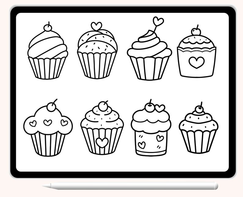 50 Animals With Cupcake,Bundle Valentine Procreate Stamps, Abstract Doodle,hand drawn, Procreate ,Love stamp brush,cute animals cartoon image 5