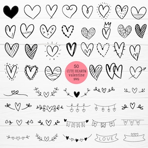 50 Herz-Svg-Bundle-Schnitt-Datei, Herz-Svg, Valentinstag-Svg, Herz-Ikonen, Doodle-Svg, Herz für Cricut, Herz dxf,