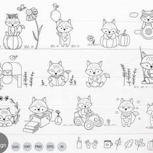 Fox cartoon bundle svg,cute animal cut file,clipart SVG For Cut file,animal hand drawn style,svg,png,eps, for cricut Silhouette,Cameo