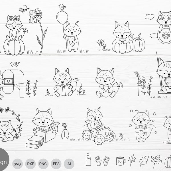 Fuchs Cartoon Bundle svg,süßes Tier geschnitten Datei,Clipart SVG For Cut Datei,Tier handgezeichnete Stil,svg,png,eps,für Cricut Silhouette,Cameo