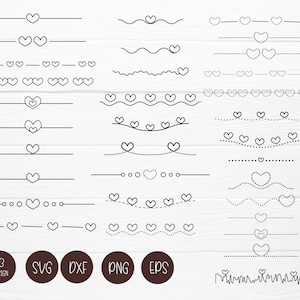 Pacote de 33 linhas de coração, arquivos de corte SVG para Cricut, linha de rabisco, desenhado à mão, clipart, coração svg, arte de linha svg, silhueta, Cricut, svg, dxf, png, eps, ai