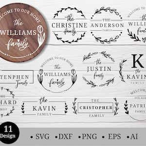 Familie Nachname svg für cut Datei, Bauernhaus Kranz svg, dxf, png, eps, ai, familie svg, Monogramm svg, Blätter handgezeichnet, für Silhouette, Cameo, Cricut