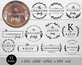 Family last name svg for cut file,farmhouse wreath svg,dxf,png,eps,ai,family svg,monogram svg, leaves hand drawn,for Silhouette,Cameo,cricut