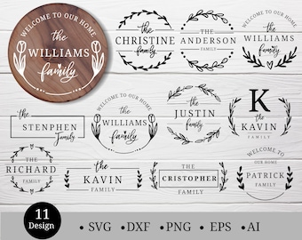 Family last name svg for cut file,farmhouse wreath svg,dxf,png,eps,ai,family svg,monogram svg, leaves hand drawn,for Silhouette,Cameo,cricut