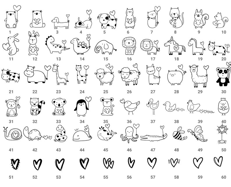 60 Animals With Valentine Bundle SVG For Cut file, animal hand drawn,love sv,style,svg,dxf,png,eps, for cricut Silhouette,Cameo image 10