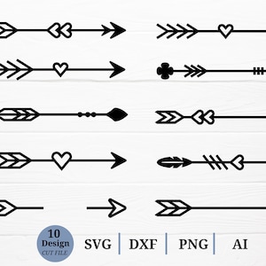 Pfeil SVG schneiden Datei-Bundle, Pfeil mit Herz, Valentine Love Silhouette, Cricut, Cameo, dxf,png,eps,ai
