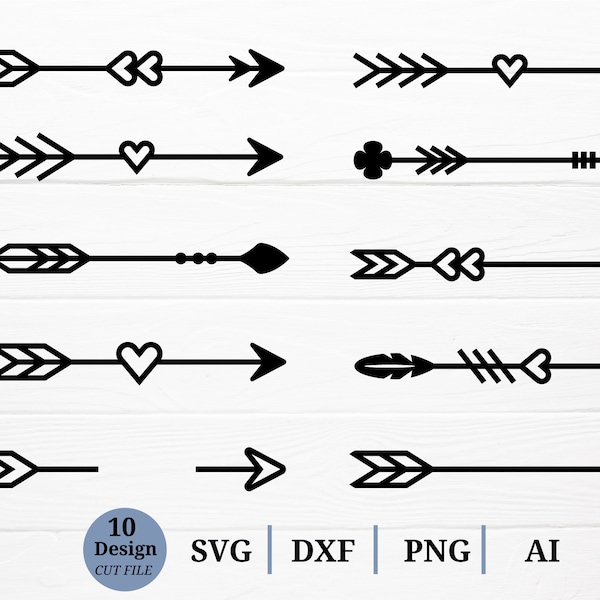 Arrow SVG cut file Bundle ,Arrow with heart, Valentine Love Silhouette, Cricut ,Cameo, dxf,png,eps,ai