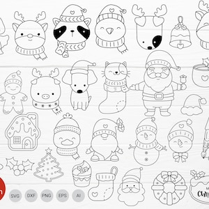 30 Christmas Bundle SVG For Cut File,Animal, Christmas Tree,ornaments Doodle,hand drawn,Cartoon, svg,dxf,png,eps, cricut Silhouette,Cameo