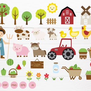 Farm Animals Bundle SVG For Cut File,Farm Animal Coloring ,Clipart ,animal for kid,cow,pig,duck,cartoon hand drawn style,svg,dxf,png,digital