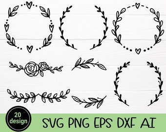 20+ SVG,PNG,DXF Lorbeerkranz Bündel,Circle Border Kranz svg,Monogramm svg,Blumenrand svg,Für Silhouette handgezeichneter Stil für Cricut