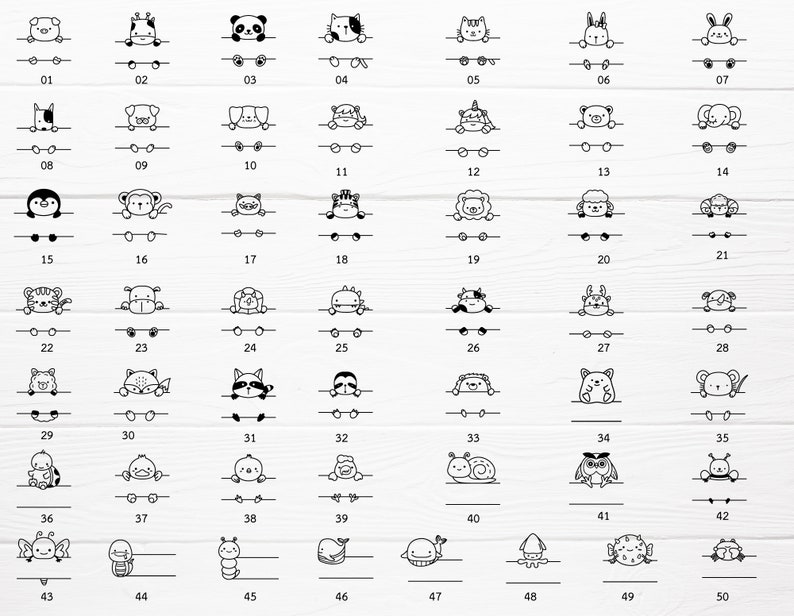 50 Animals Bundle SVG for Text Cut File, Animal Hand Drawn Style,svg ...