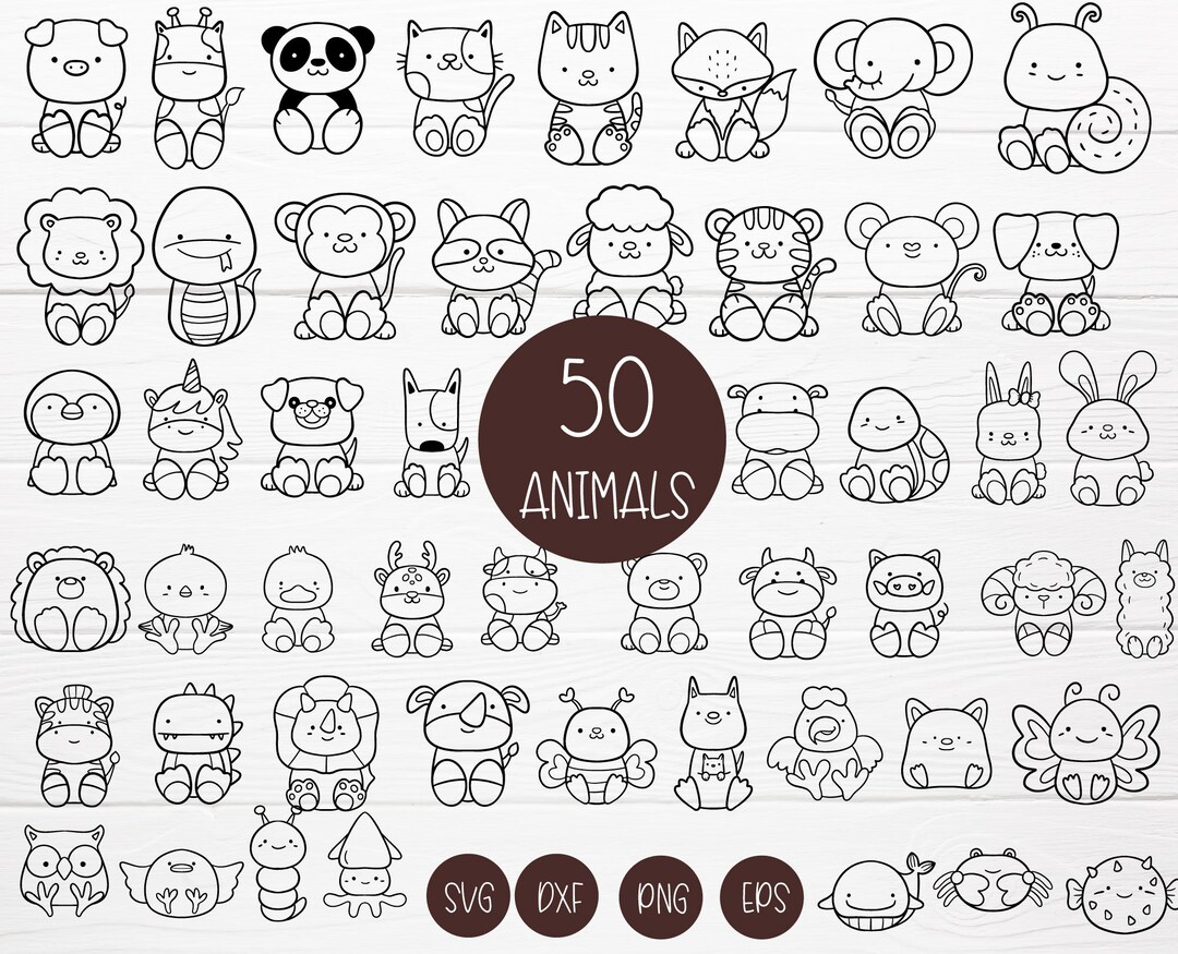50 Animals Bundle SVG for Cut File, Animal Hand Drawn Style,svg,dxf,png ...