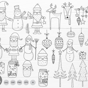 30 Christmas Bundle SVG For Cut File,Animal, Christmas Tree,ornaments Doodle,hand drawn,Cartoon, svg,dxf,png,eps, cricut Silhouette,Cameo
